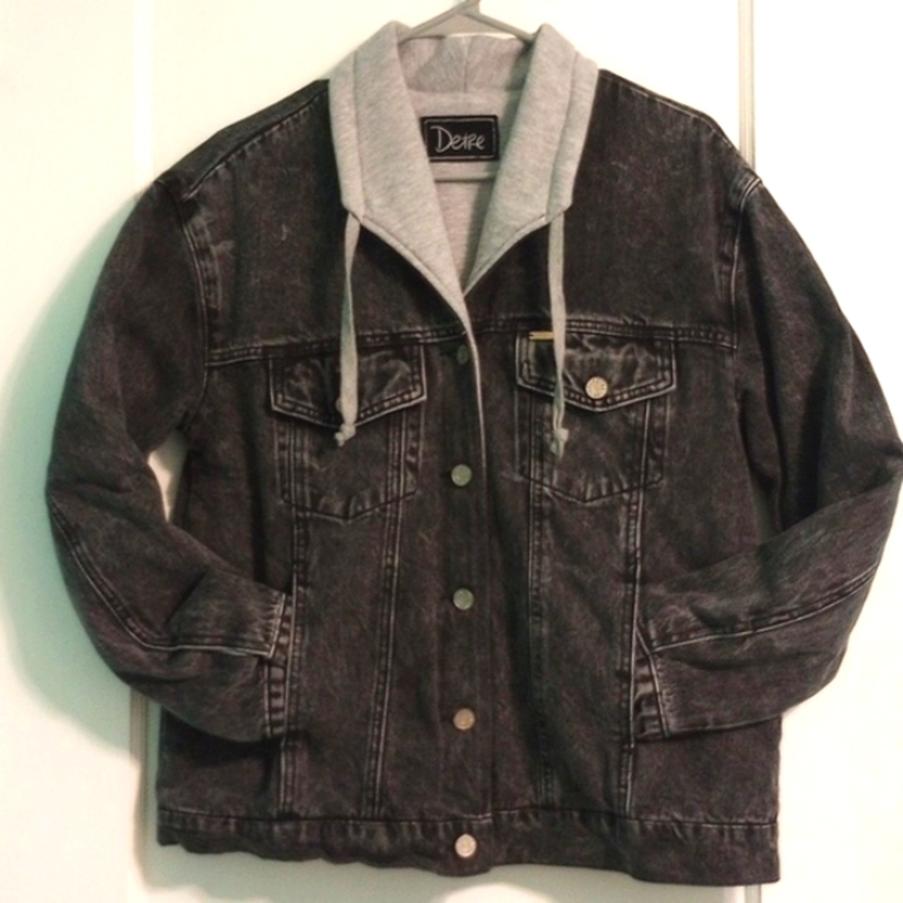 Detre No.2 Black Stone Washed Denim Sweatshirt Jacket